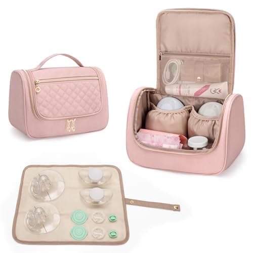 Luxja Wearable Breast Pump Bag (with a Waterproof Mat) Compatible with Momcozy and Elvie Breast Pump, Carrying Case for Wearable Breast Pump and Extra Parts (Patent Pending), Pink