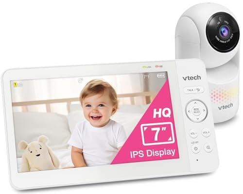 VTech [2025 Upgrade Baby Monitor with 7" IPS Screen, Pan Tilt Zoom Camera, No WiFi Video Baby Monitor with Camera and Audio, Multi-Color Night Light, 2-Way Talk, Lullabies, Advanced HQ Max