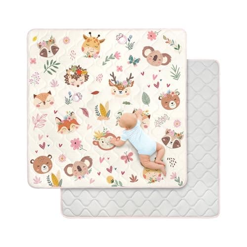 Baby Play Mat for Floor 50 * 50 inch, Extra Thick Soft Cushioning Foam Mat for Kids, Non Slip & Washable Crawling Mat for Toddler, Padded Play Mat for Baby Tummy Time, Boho Animals