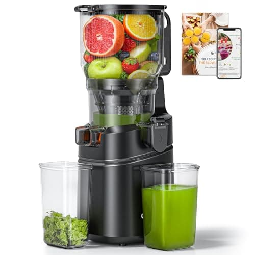 AMZCHEF Cold Press Juicer with 6.5" Large Feed Chute, Slow Masticating Juicer for Whole Fruits & Vegetables, 3-Layer Strainer, Copper Motor, High Juice Yield, Easy to Clean