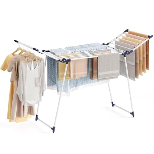 APEXCHASER Clothes Airer, Collapsible Clothes Drying Rack, Foldable Gullwing Laundry Rack Indoor, Drying Rack, Clothing Rack Indoor Foldable for Towels, Linens, 175 X 60 X 105cm, White