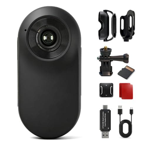 Frelisty Mini Body Camera, Wearable Action Camera with Memory Card, Magnetic Portable Body Cam for Hiking, Biking, Fishing, Small Video Recorder with Loop Recording & 10+ Accessories(Matte Black)