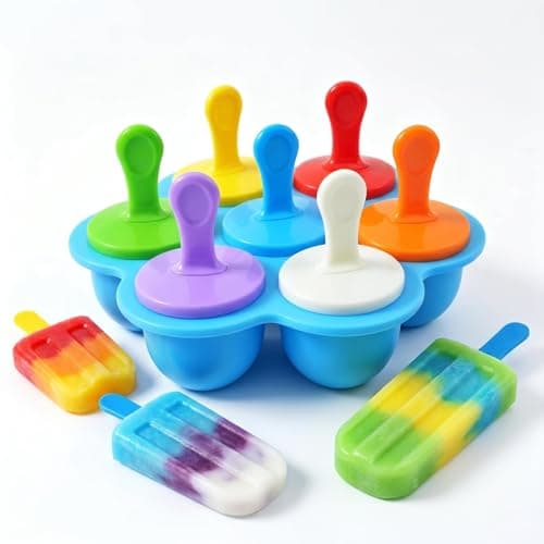 Popsicle Molds Silicone, Baby Food Maker - 7-Cavity Blue Silicone Baking Molds BPA Free, Oven Safe Reusable Cake & Ice Pop Molds with 7 Colorful Handles