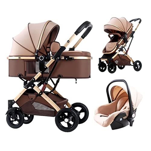 Newborn Stroller 3 in 1 Pushchair for 0-3 Years, Foldable Luxury Carriage With Baby Basket, Shock Absorption Springs High View Pram