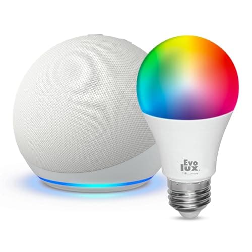 Amazon Echo Dot (newest model) + Evolux Smart Bulb, Designed for Alexa+, Glacier White