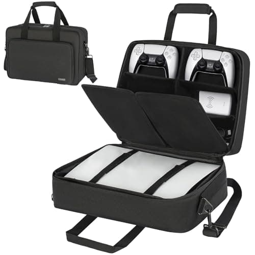 Case Compatible with PS5/PS5/PS5 Pro/PS4,Console Carrying Travel Case Compatible with Playstation 5 and PS5 Digital Edition,Protective Storage Bag Fits for PS5 Controllers,Game Discs,Charger&Accessories-Black