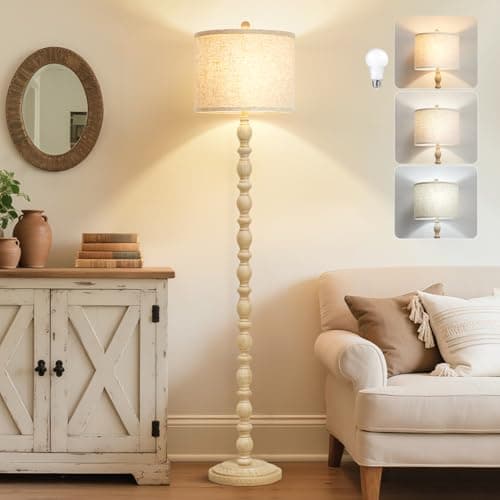 62" Floor Lamps for Living Room,3 Color Temperature Standing Lamp, Vintage Farmhouse Floor Lamp with Rotary Switch, Rustic Resin Tall Lamps for Living Room, Bedroom, Office, Corner