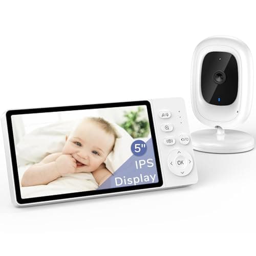 JeeBer Baby Monitor no WiFi, 5” 1080p IPS Screen, 3050mAh Night Vision, 2-Way Audio, Temperature Sensor and Lullabies