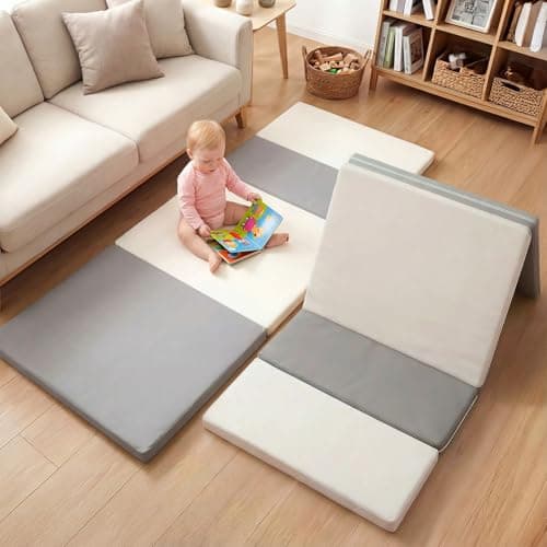 Mallify Quad-Fold Baby Kids Mat, Foldable & Portable PU Leather Kids Mat for Floor, 71" x 30" Bedside Mat, 2'' Thicken Soft Anti-Fall Playmat, Waterproof Play Mat for Kids and Children