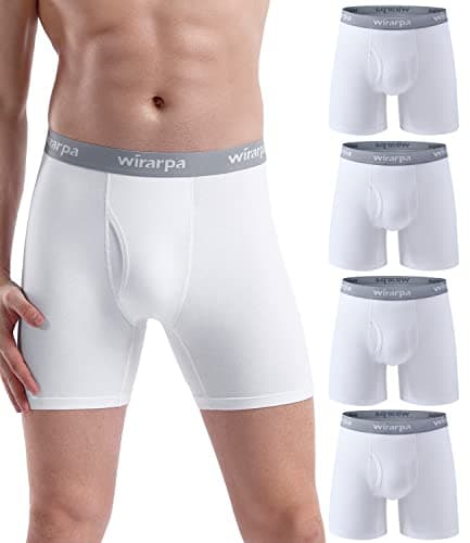 wirarpa Men's Underwear Cotton Boxer Briefs Open Fly Tagless Underpants for Men 4 Pack White Small