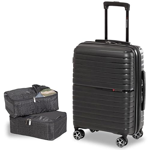 Air Canada Union Premium Collection 21-Inch Hardside Rolling Carry-On Luggage with Spinner Wheels, Travel Suitcase Set: Carry On Bag & 2 Packing Cubes (Black)