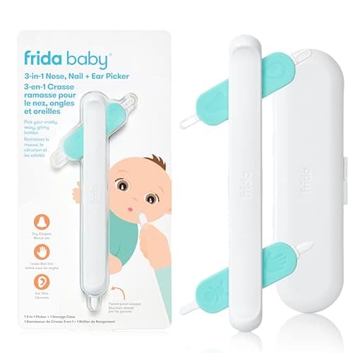 Frida Baby 3-in-1 Nose, Nail + Ear Wax Removal Tool, Baby Ear Cleaner + Baby Nose Cleaner and Nail Tool for Babies + Toddlers, Safely Clean Baby's Boogers