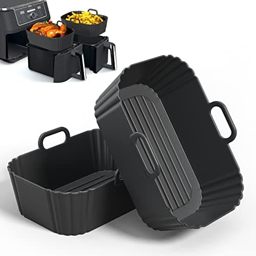 PINTAUR Silicone Air Fryer Liners 2 Pack, Reusable Liners for Ninja Air Fryer Accessories, Compatible with Ninja Foodi DZ201 DZ401 6-in-1 8-10QT Air Fryer Basket