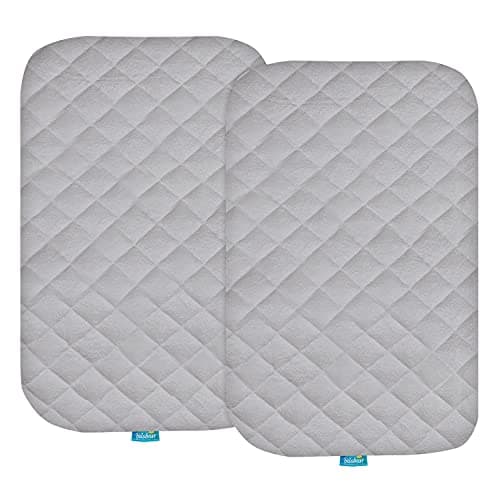 Biloban Waterproof Bassinet Mattress Pad Cover(35"x21"), 2 Pack, Ultra Soft Bamboo Surface, Quilted Bassinet Mattress Protector Fit for TCBunny 2-in-1/Fodoss/Besrey Baby Bedside Sleeper, Gray