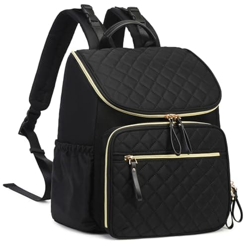 LORADI Lightweight Diaper Bag Backpack, Baby Shower Essentials, Black-Gold