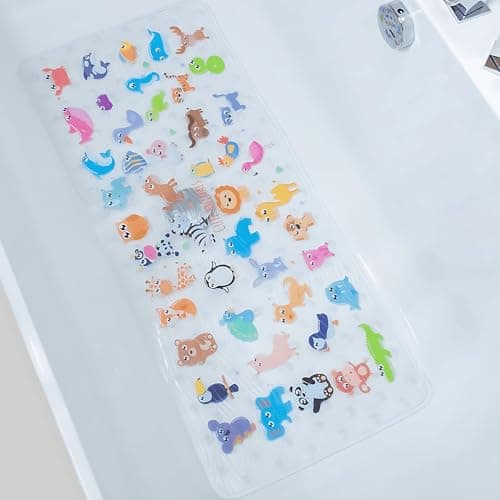 Non Slip Bath Mat for Tub,Cartoon Slip-Resistant Mat for Kids Bath Tub - Anti-Slip Bathtub Mat - Non-Slip Shower Floor Mat for Toddlers and Baby Bath Time (Zoo)