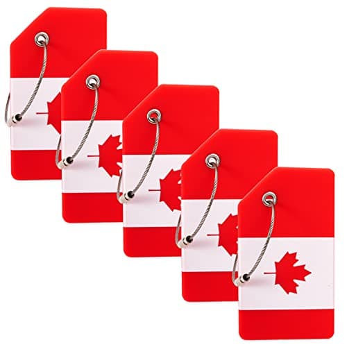 Silicone Luggage Tags for Suitcases, 5 Packs Canadian Flag Luggage Tags with Name Cards & Stainless Steel Loop, Bright Color Personalized Tags Identifiers for Woman