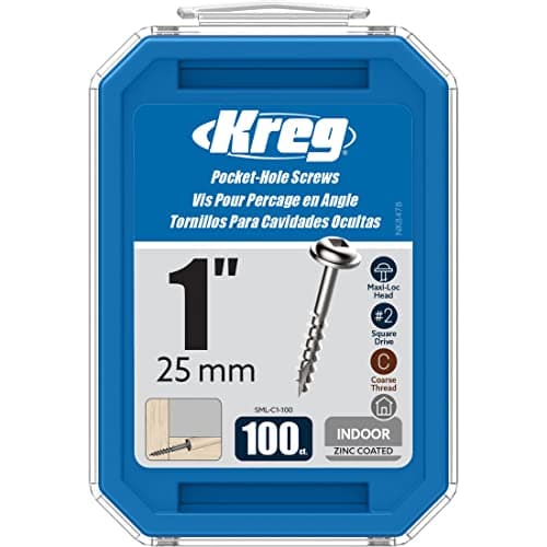 Kreg Zinc Pocket-Hole Screws - SML-C1-100 - 1 Inch - Coarse Thread - Maxi-Loc Head - Indoor - 100 Count