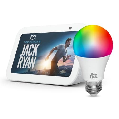 Amazon Echo Show 5 (newest model) + Evolux Smart Bulb, Designed for Alexa+, Glacier White