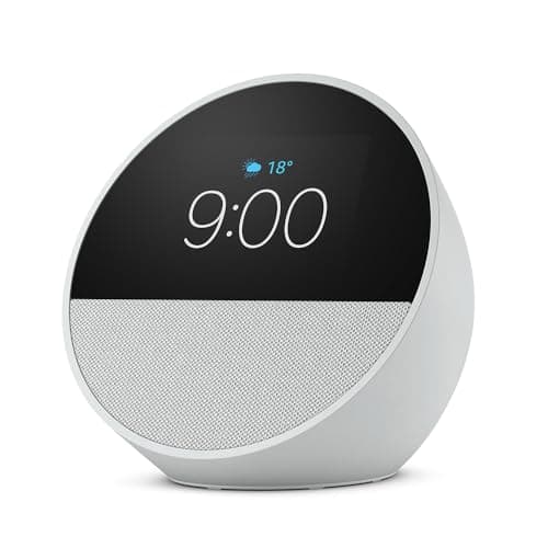 Amazon Echo Spot (newest model), Great for nightstands, offices and kitchens, Smart alarm clock, Designed for Alexa+, Glacier White