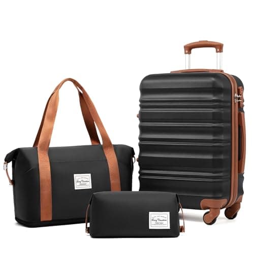 LONG VACATION Carry On Luggage Sets 3 Piece 20 Inch Suitcase Set, ABS+PC Hardshell Lightweight Travel Luggage with Spinner Wheels & YKK Zipper TSA Lock (Black-Brown,20 INCH)