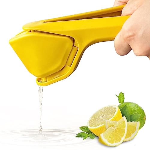 EastLink Lemon Juicer Squeezer, Max Juice Extraction Lime Citrus Squeezer Hand Press, Easy-to-Use Flat Lime Juicer with Leverage to Reduce Effort, Manual Juicer with Built-in Strainer, Yellow