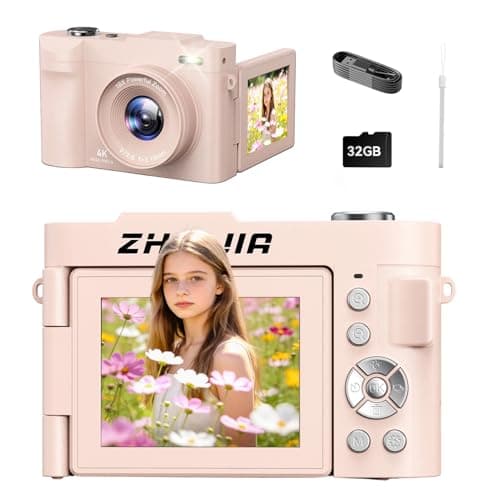 4K Digital Camera for Photography-50MP Autofocus Vlogging Camera with 2.8'' 180° Flip Screen, 18X Digital Zoom-Compact Point and Shoot Camera with 32GB TF for YouTube, Travel, Beginners, Pink