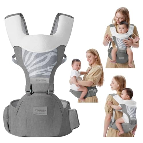 Baby Carrier with Hip Seat, 6-in-1 Baby Carrier Newborn to Toddler for Active Babies, Detachable Hands-Free Infant Carrier for 7-44lbs, All Seasons Toddler Carrier (Grey)