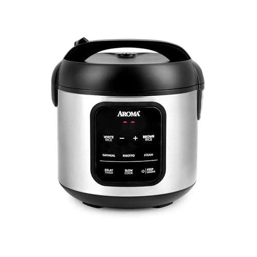 AROMA® Digital Rice Cooker, 4-Cup (Uncooked) / 8-Cup (Cooked), Steamer, Multicooker, Slow Cooker, Oatmeal Cooker, Auto Keep Warm, 2 Qt, Stainless Steel Exterior