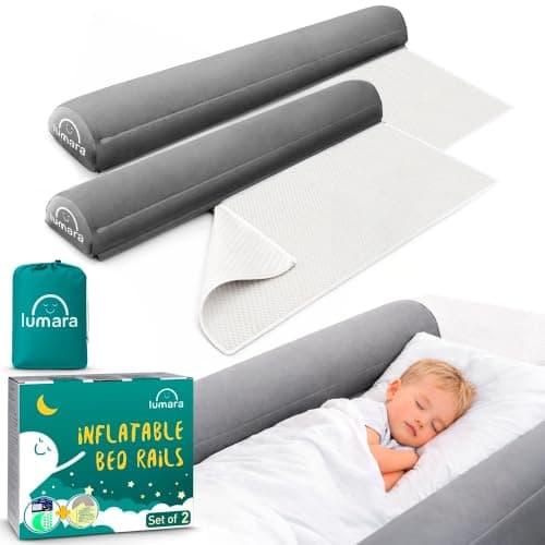 LUMARA Inflatable Bed Rail for Toddlers 2 Pack - Travel Bed Rails, Portable Bed Bumper for Twin, Full, Queen, King Size Beds - Blow Up Bed Bumpers for Kids with Non Slip Flap, Toddler Bed Guard Rail
