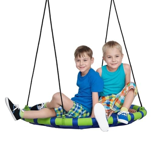 Outsunny Saucer Swing with Adjustable Hanging Ropes, 40", Blue