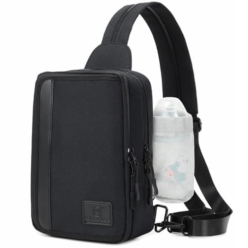 Crossbody Sling Bags for Women Men 2 in 1 Diaper Bag Backpack Purse with Wipes Pouch and Water Bottle Pocket Nylon Cross Body Bag for Woman Large Front Chest Shoulder Bags Travel Everyday Bag，Black