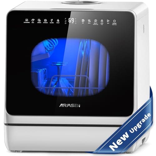 AIRMSEN Countertop Dishwasher - 8 Programs and 3 Useful Functions, Integrated Water Softener, Delayed Start, Child Lock, No Hookup Needed, Portable Mini Size for Home, Apartments & RVs