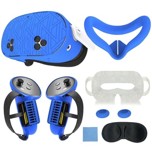 Crspexil Silicone Cover Set for Meta Quest 3S,VR Accessories for Meta Quest 3,7-in-1Protective Case with Damping Dots, Anti-Scratch, Easy Install,Lens Protection, Oil-Resistant Non-Yellowing (Blue)