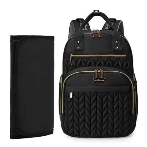 Abirfig Diaper Backpack, Baby Care Travel Bag with urine cushion, Water-Repellent Material, Multiple Storage Compartments, Insulated Bottle Pockets, Stroller Straps (Black)