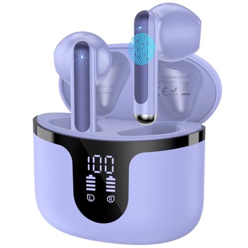 Wireless Earbuds, Bluetooth 5.4 in-Ear Headphones Wireless Bluetooth with ENC 4 Mics, Bluetooth Earbuds 50 Hour Noise-Cancelling Ear Buds with LED Indicator, IPX7 Waterproof for Sports/Work Purple