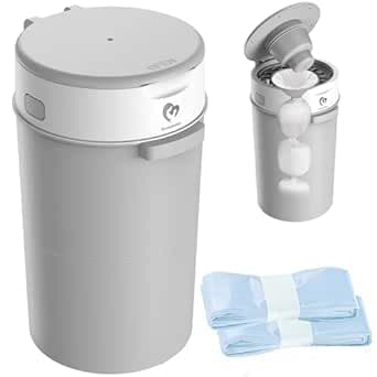 Bellababy Diaper Pail, Baby Diaper Bin with Double Odor Locking for Nursery, Compact Design, Includes 2 Refills (270 inches/pc), Grey