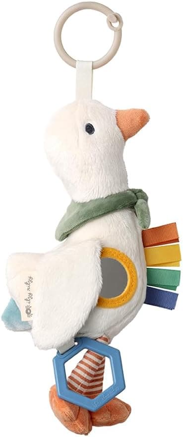 Itzy Ritzy Bitzy Traveler Car Seat & Stroller Toy for Babies – Developmental Sensory Toy Features Crinkle & Rattle Sounds & Multiple Textures – Hanging Travel Buddy for On-the-Go Entertainment (Goose)