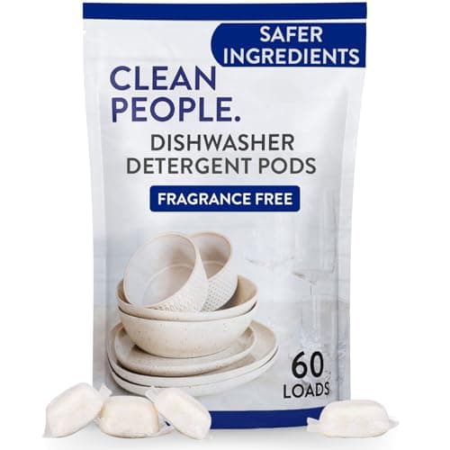 Clean People All Natural Dishwasher Pods - Cuts Grease & Rinses Sparkling Clean - Residue-Free - Phosphate Free Dishwashing Pods - Fragrance Free, 60 Pack