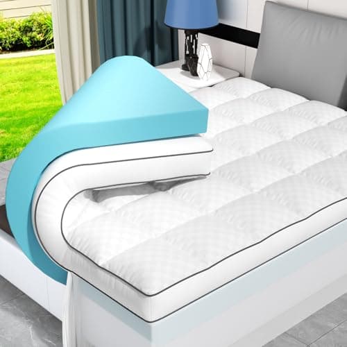 Dual Layer 4 Inch Memory Foam Mattress Topper King Size, 2 Inch Cooling Gel Memory Foam and 2 Inch Pillow Top Mattress Pad Cover for Back Pain, Deep Elastic Pocket, Medium Support, White