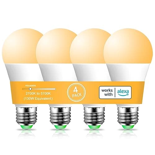 Alexa Light Bulb 130W Equivalent, Smart Light Bulbs Warm White to Daylight Tunable, A19 E26 Bluetooth LED Bulbs for Bedroom Kitchen Living Room Office（4 Pack）