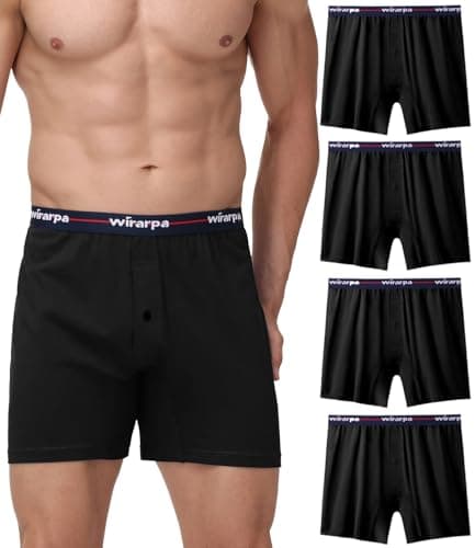 wirarpa Men's Knit Boxer Shorts 100 Cotton Underwear Loose Boxers Briefs 4 Pack Black Large