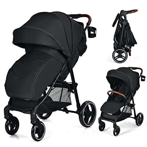 HONEY JOY Baby Stroller, Foldable High Landscape Infant Carriage with Foot Cover, Adjustable Backrest & Canopy, Suspension Wheels & Storage Basket, Newborn Pushchair Stroller for Boys Girls (Black)