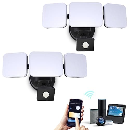 EMANER Outdoor WiFi Security Light with Motion Sensor, Smart Wired Flood Light Compatible with Alexa/Google Home, App Control & Dimmable (Warm to Daylight White), 2-Pack, Black