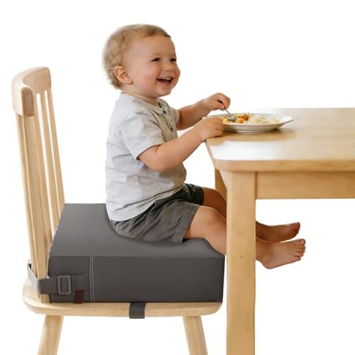 YONTINY Booster Seat for Eating Toddler, Washable PU Kitchen Chair Booster Seat with Double Adjustable Safe Straps, Non-Slip Bottom, Baby Portable Travel Camping Increasing Cushion