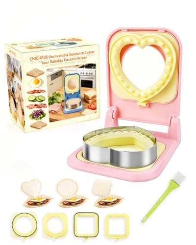 3-in-1 Uncrustable Sandwich Maker - Heart/Circle/Square Crustless Sandwich Cutter & Sealer for Kids' Lunch, Breakfast & Lunchboxes | BPA-Free Press, Easy Clean, Food-Grade PP (Pink)