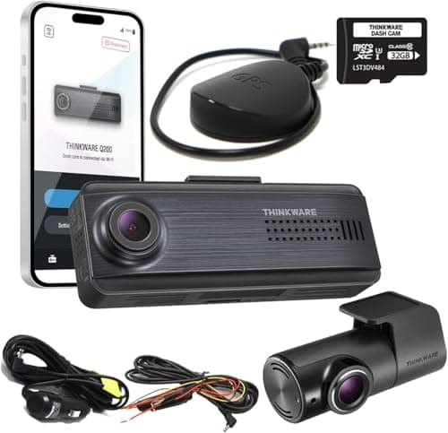 THINKWARE Q200 2CH Dash Cam Front Rear 2K Car Dashboard Camera, WiFi, WDR, Speed Red Light Alerts, ADAS, 256GB Max, Parking Monitor, Night Vision (Free 32GB MicroSD, 12V Cigar, Hardwiring Cable, GPS)