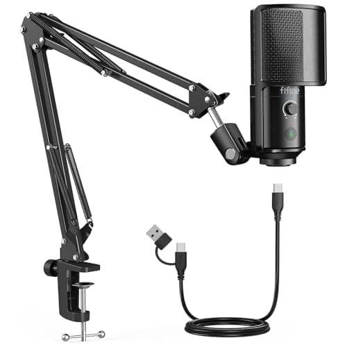 Fifine USB Microphone Kit for Podcast Recording, PC Condenser Microphone Set with Boom Arm Stand, Mute Button, Pop Filter, Computer Cardioid Metal Mic for Streaming Vocal Voiceover Singing-T669PRO1