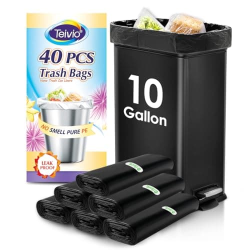 10 Gallon 40 Counts Medium Trash Bags Tall Kitchen Garbage Bags by Teivio, 9 Gallon 10 Gallon 11 Gallon,Bathroom Trash Can Bin Liners, Intended for Home,Plastic Bags for office kitchen, Black