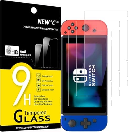 NEW'C 3 Pack Designed for Nintendo Switch Screen Protector Tempered Glass, Case Friendly Scratch Resistant,Bubble-Free, Ultra Resistant